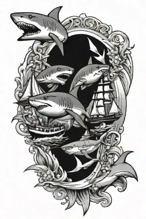 Sharks And Ships Sailing