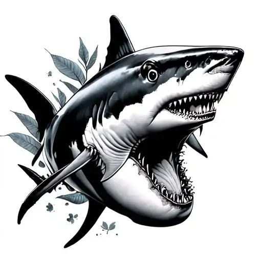 Fine Line Great White Shark With Shadow Leaves You