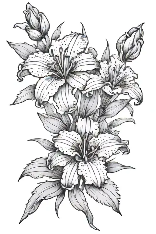 Aster And Iris Flowers With Leaves