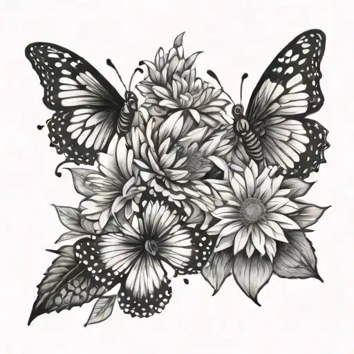 Aster Flowers With Butterflies And Stars