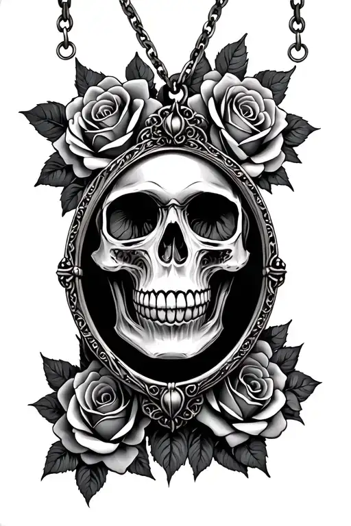 Lace Skull Roses Locket Antique Hanging