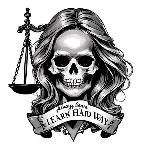 Justice Lady With Skull For A Face And The Frase Always Learn The Hard Way