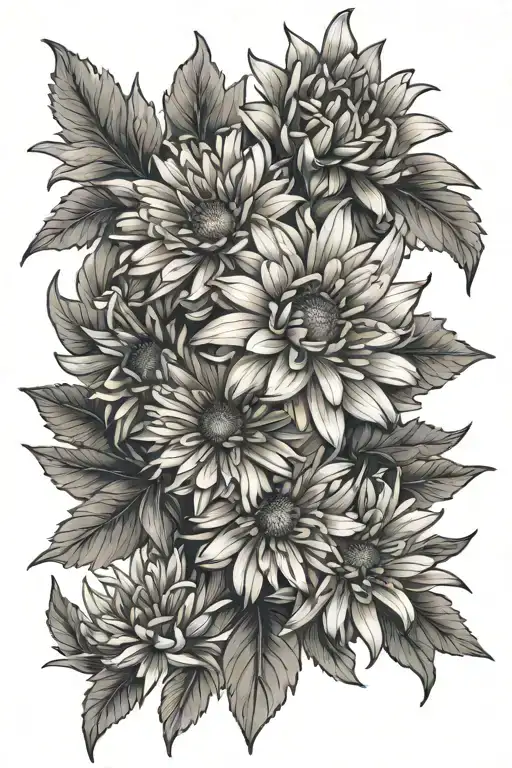 Aster Flowers With Leaves