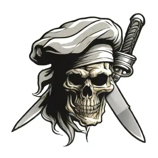Old School Skull With Chef Knife