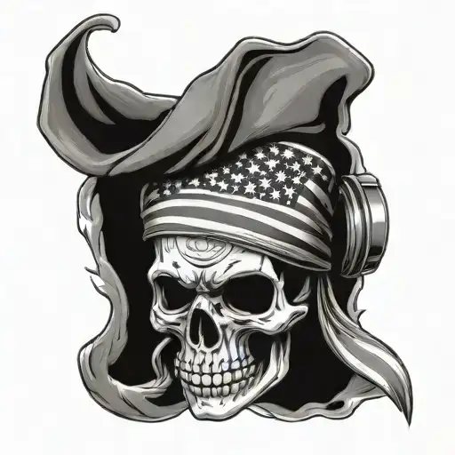 Skull Wearing American Flag Bandana