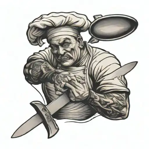 Old School Single Line Chef With Knife