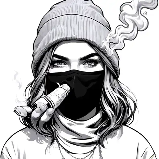 Girl In Ski Mask Smoking A Joint Blowing Smoke Up