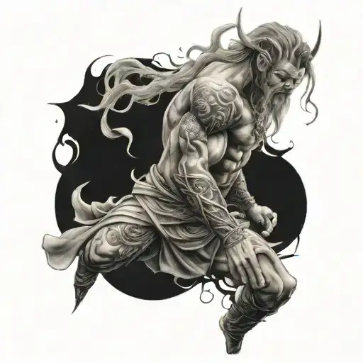 Realistic Full Leg Tattoo With Thunder God And Sea God Position