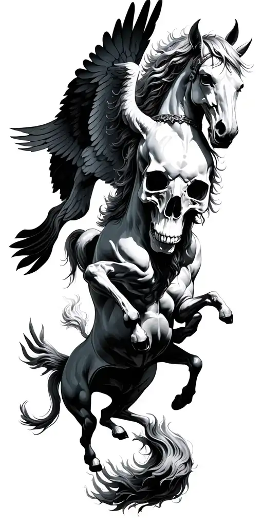 Skull And Pegasus Horse And Ikarus Falling And Atlas Holding