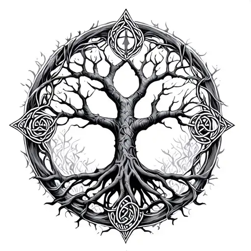 Celtic Tree Of Life With Full Circle Of Roots