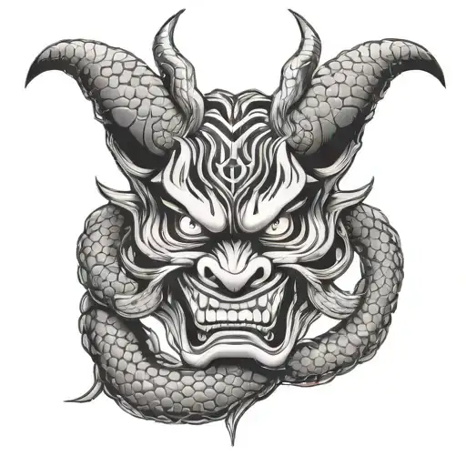 Oni Mask With Snake Intertwined