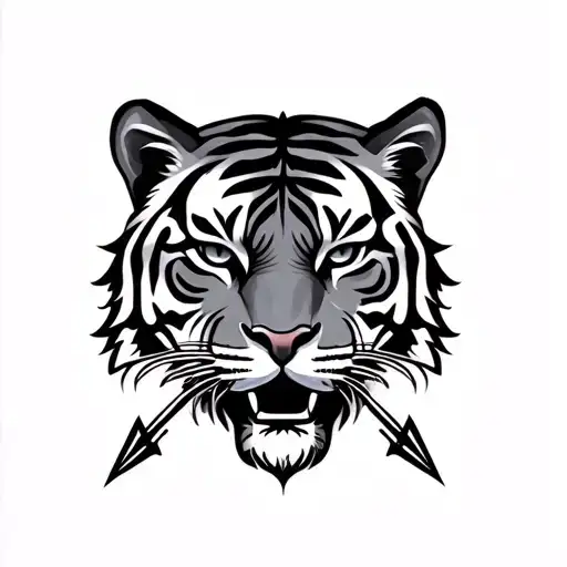 Half Tiger Face And Arrow Design