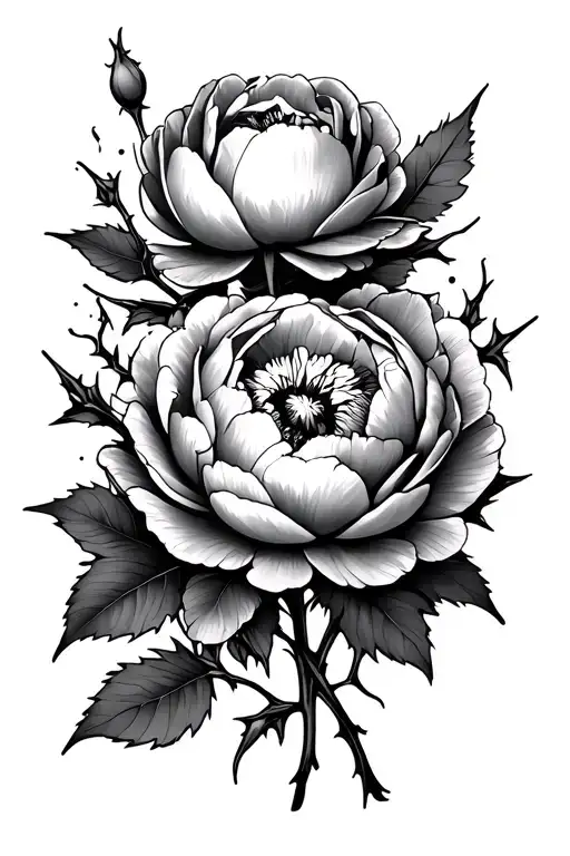 Peonies And Thorns Intertwined