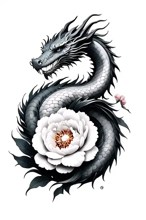 Peonies And Dragon Wrapped Round
