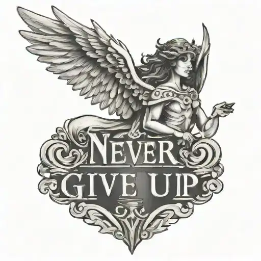 Angel Wings With Crown And The Words Never Give Up