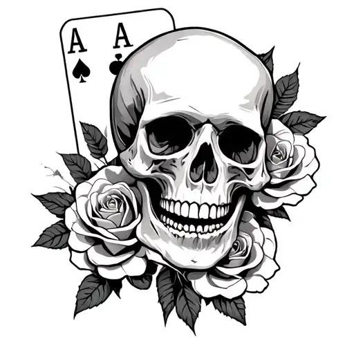 Skull And Cards With Roses