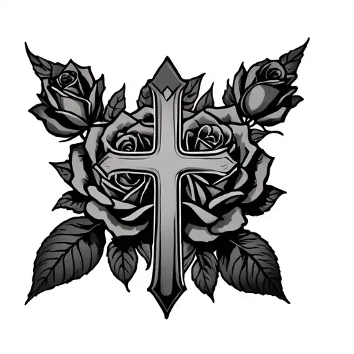 Cross With Roses Surrounding