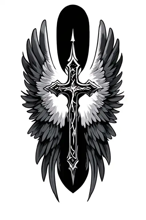 Big Cross And An Angle Wings Above