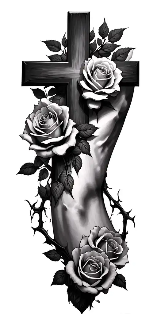 Passion Cross With Roses On It With Rose Thorns Going Down The Arm