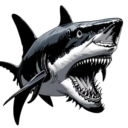 Fine Line Great White Shark With Shadow