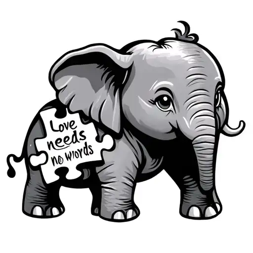 Cute Elephant Holding A Puzzle Piece With The Words Love Needs No Words