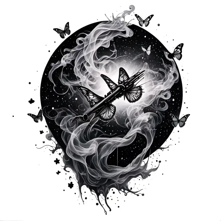 Sagittarius Constellation Sign Inc Splatter Smoke And Butterflies