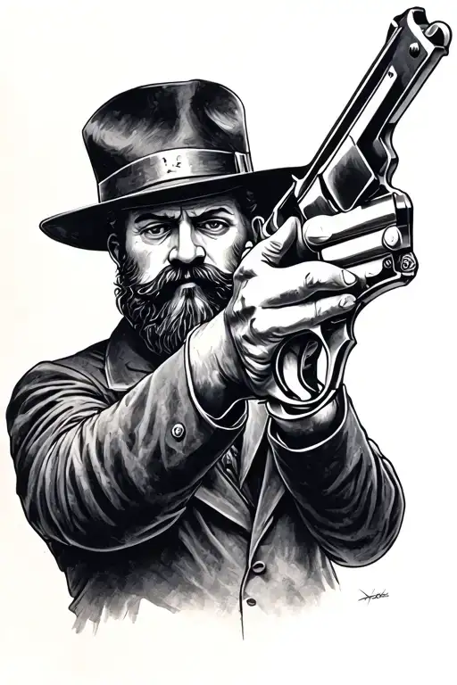 Ned Kelly Holding A Revolver Pistol