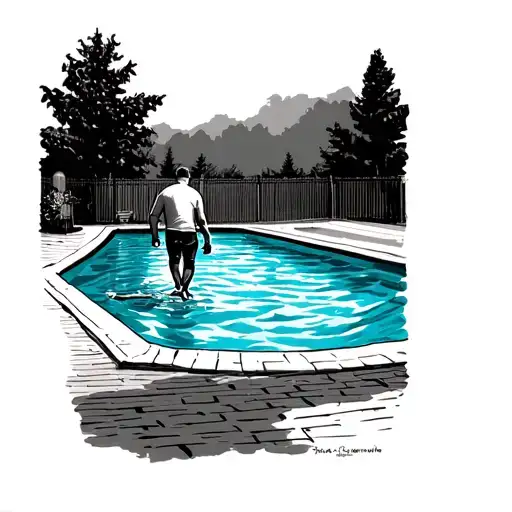 Cleaning A Swimming Pool With Dad Walking