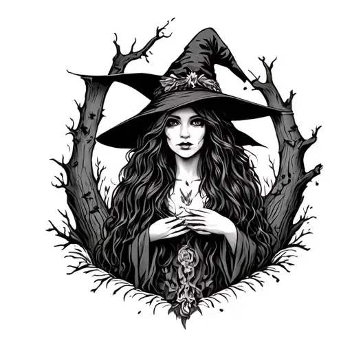 Hippy Witch In Woods Surrounded