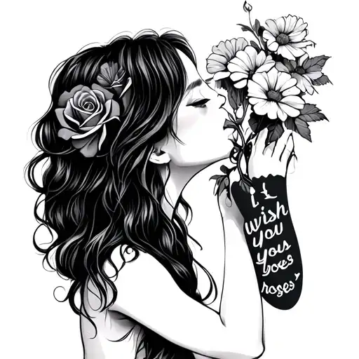 A Girl Blowing Flowers Into My Face On My Forearmwith Text Saying I Wish You Roses