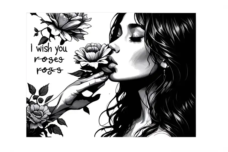 A Girl Blowing Flowers Into Someone's Face On My Forearmwith Text Saying I Wish You Roses