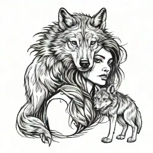 Wolf Protecting Woman Posing