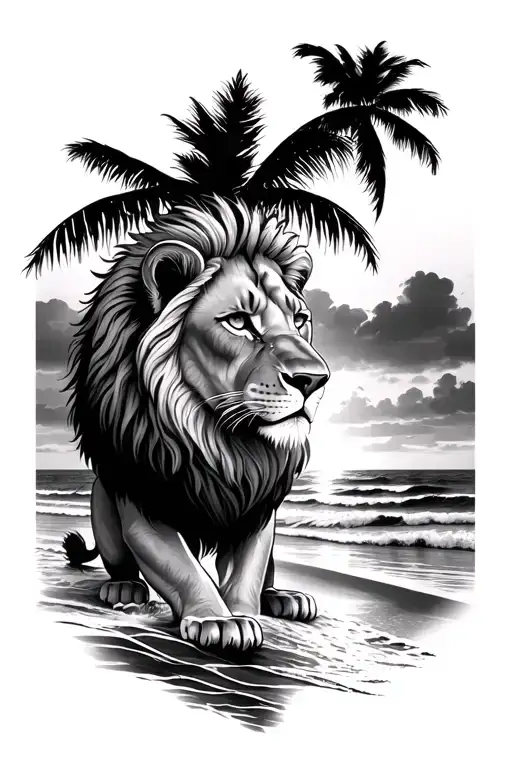 Lion And Beach Sunset
