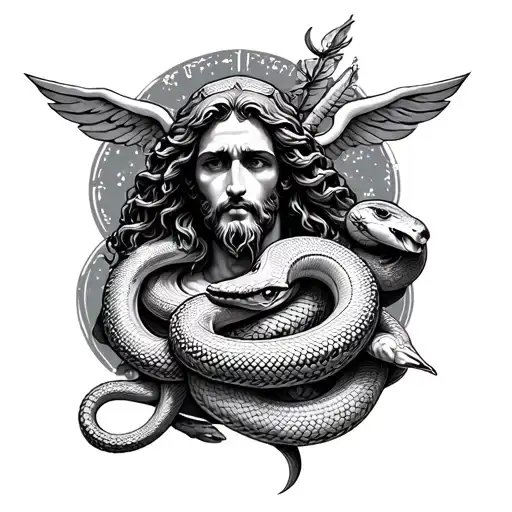 Asclepius God With Stuff With Snake