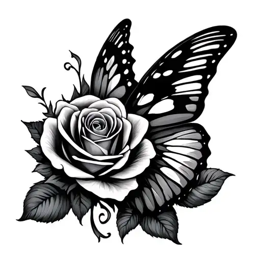 Butterfly Wings With Rose On The Other Side Of The Wings