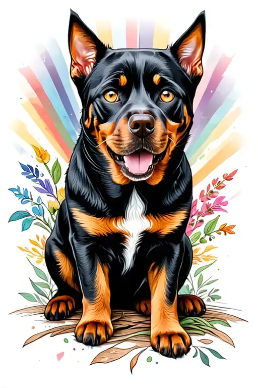 Cat And Rottweiler Looking At Rainbow Bridge