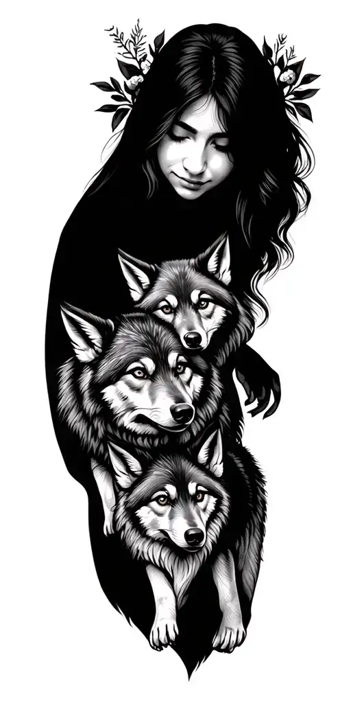 Mom And Wolf Cubs Surrounded