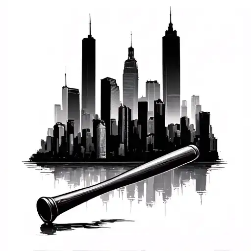 Nyc Skyline Silhouette With Baseball Bat At Base