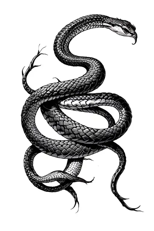 Western Barb Wire And Fine Line Snake Intertwine Along The Entire Length Spine