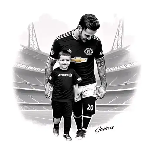 Father And Son Outside Manchester United Stadium