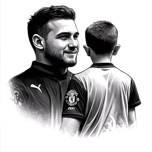 Father And Son Outside Manchester United Stadium Facing Shop