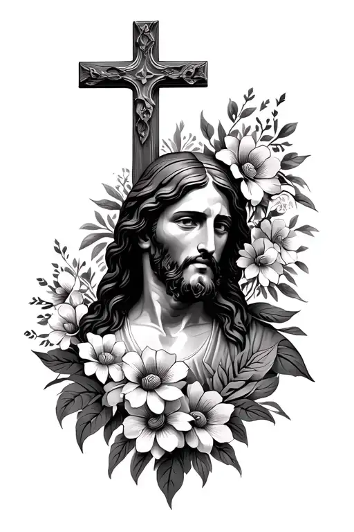 No Colored Cross With Flowers And Jesus Face Surrounded For Women