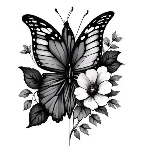 Half Butterfly Half Flowers