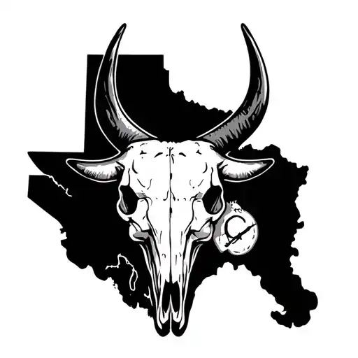 Bull Skull With Outline Of The State Of Texas