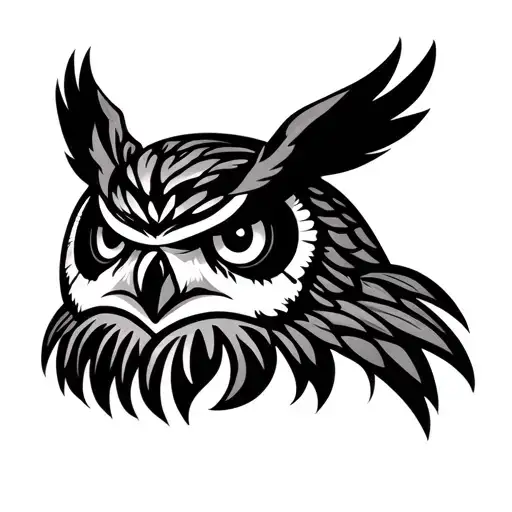 Hawaiian Tribal Owl Head And Beak Facing Foward Thin Outline
