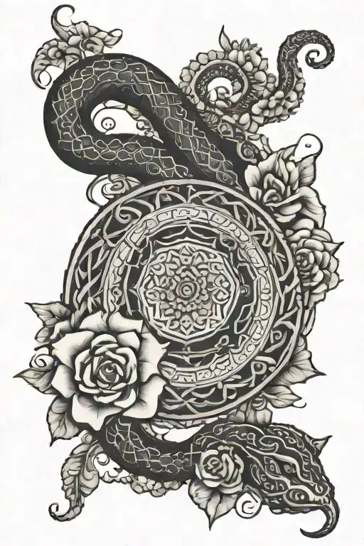 Mandala And Flowers And Snakes