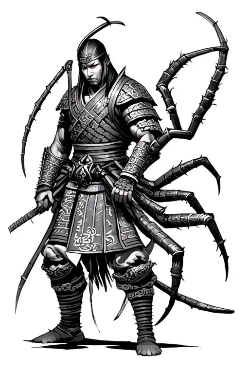 Japanesse Samurai Warrior And Generiodan Spider
