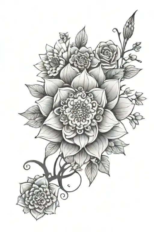 Mandala And Flowers And Branches