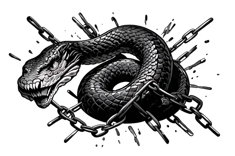 Snake Intertwined In Chains Breaking And Bursting