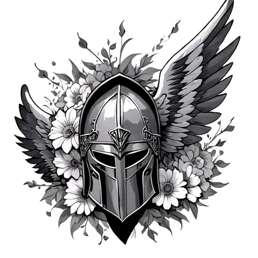 Wings Wrapped Around Gladiator Helmet Like Flowers